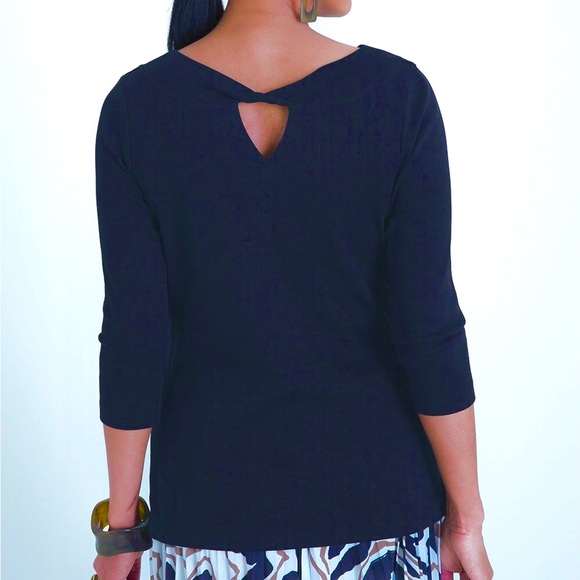 NWT Chico’s Convertible Supima Cotton Twist-Neck Top Navy Size M - Picture 2 of 10